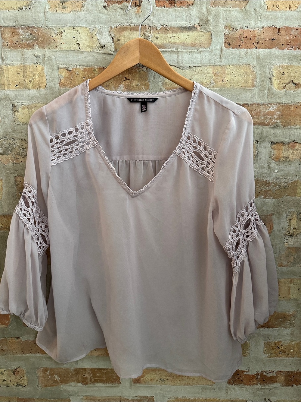 Victoria's Secret Violet Lace-Trim V-Neck Sheer Peasant Blouse